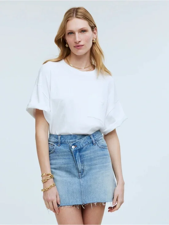 Madewell Denim (Jean) Crossover-Waist Mini Skirt Size 31 - Picture 2 of 7